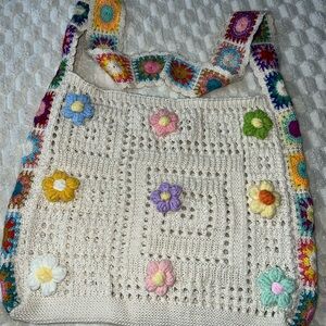 Colorful Floral Crochet Tote Bag